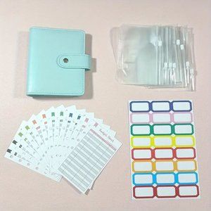 Leather BUDGET BINDER Cash Envelope System Set 8 Pockets/24 Labels Green NWT
